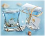 seashells gel candle in clear gift box with raffia tie and thank you tag